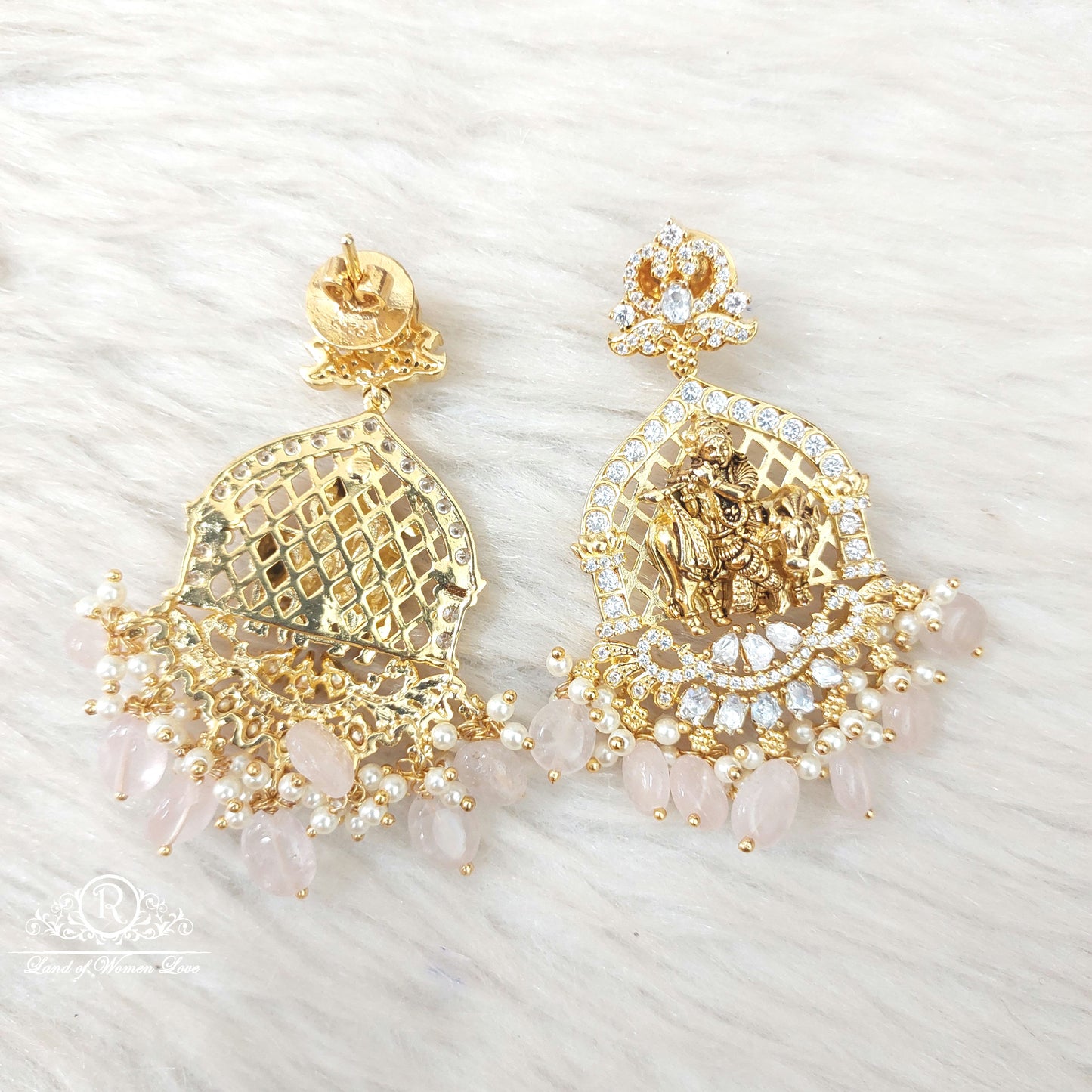 Silver Moissanite CZ- God Krishna Earrings-S804