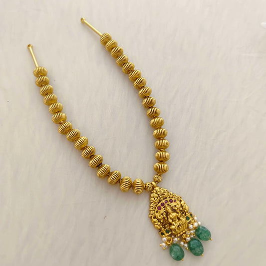 Silver gold balls necklace with  lakshmi devi locket -RCT164