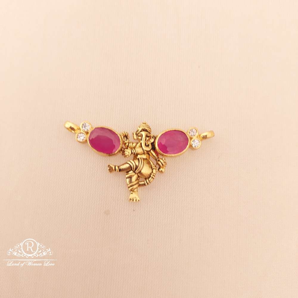 silver with kempu stones ganesh locket-m81 92.5 silver ramala jewelry / ramala collections