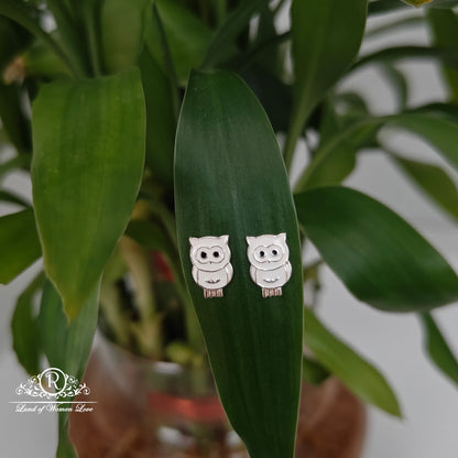 Silver owl desgin kids earrings-RCHS33-10