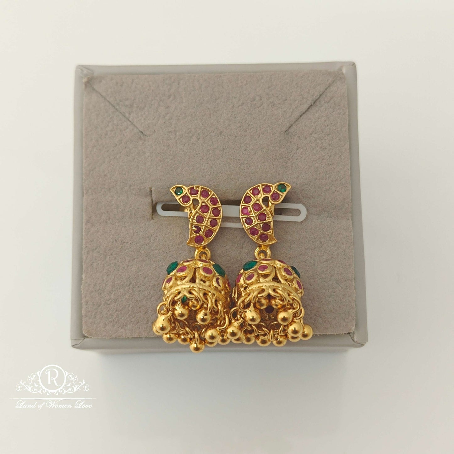 Silver Kempu Stones Peacock Design jhumkas-RCCP133