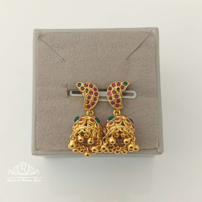 Silver Kempu Stones Peacock Design jhumkas-RCCP133