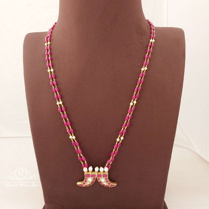 Silver Kempu Beads With Puligoru Locket Chain-H107
