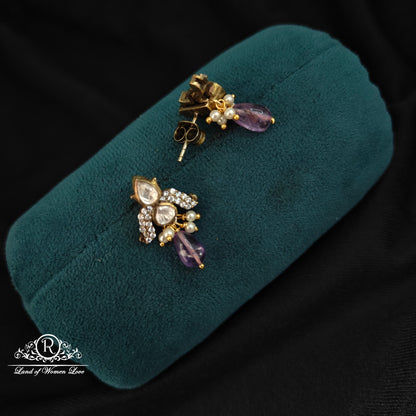 92.5 silver Victorian earrings with pearls and purple beads hanging -RCCP329