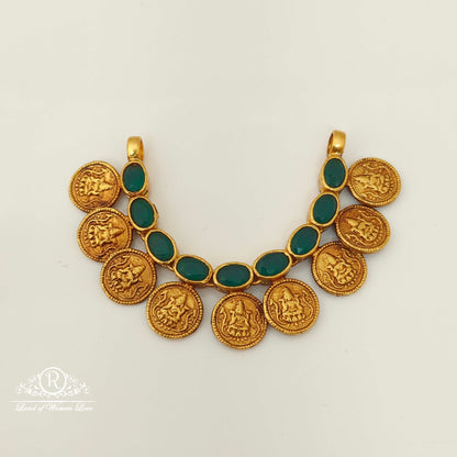 Silver Double Side Stones Design Lakshmi Devi Kasula Mala Locket-RC87-55P08