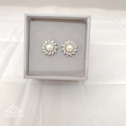 stud silver swarovski pearl cz- stones stud earrings-rces41 pearl 92.5 silver ramala jewelry / ramala collections