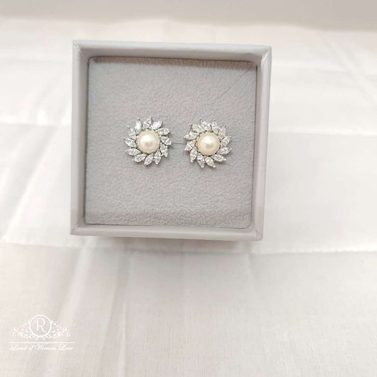 stud silver swarovski pearl cz- stones stud earrings-rces41 pearl 92.5 silver ramala jewelry / ramala collections