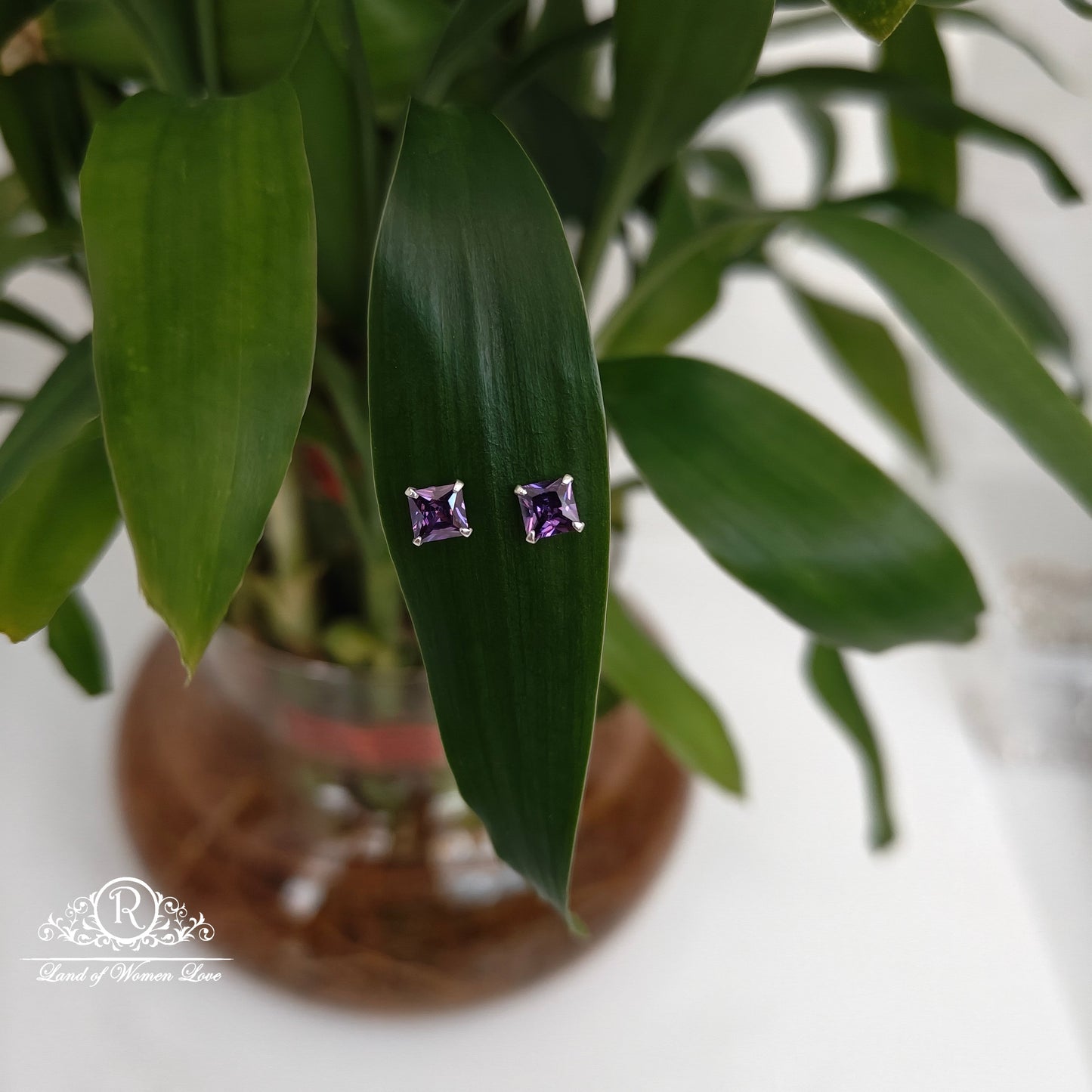 stud 92.5 silver purple coloured square cut stud earrings-rchs35-4 92.5 silver ramala jewelry / ramala collections