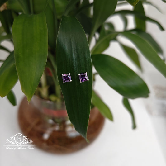 stud 92.5 silver purple coloured square cut stud earrings-rchs35-4 92.5 silver ramala jewelry / ramala collections