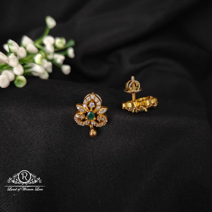 92.5 silver simple and Cute earrings with white and green stones-RCZ78