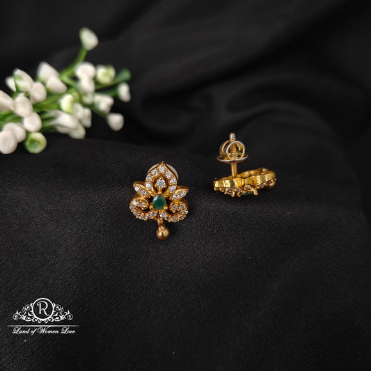 92.5 silver simple and Cute earrings with white and green stones-RCZ78