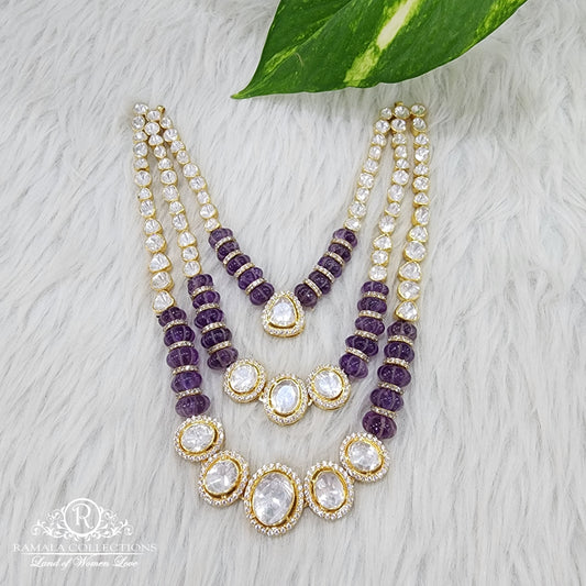 Silver Mosiznite With Pumpkin Melon Beads Necklace-H030