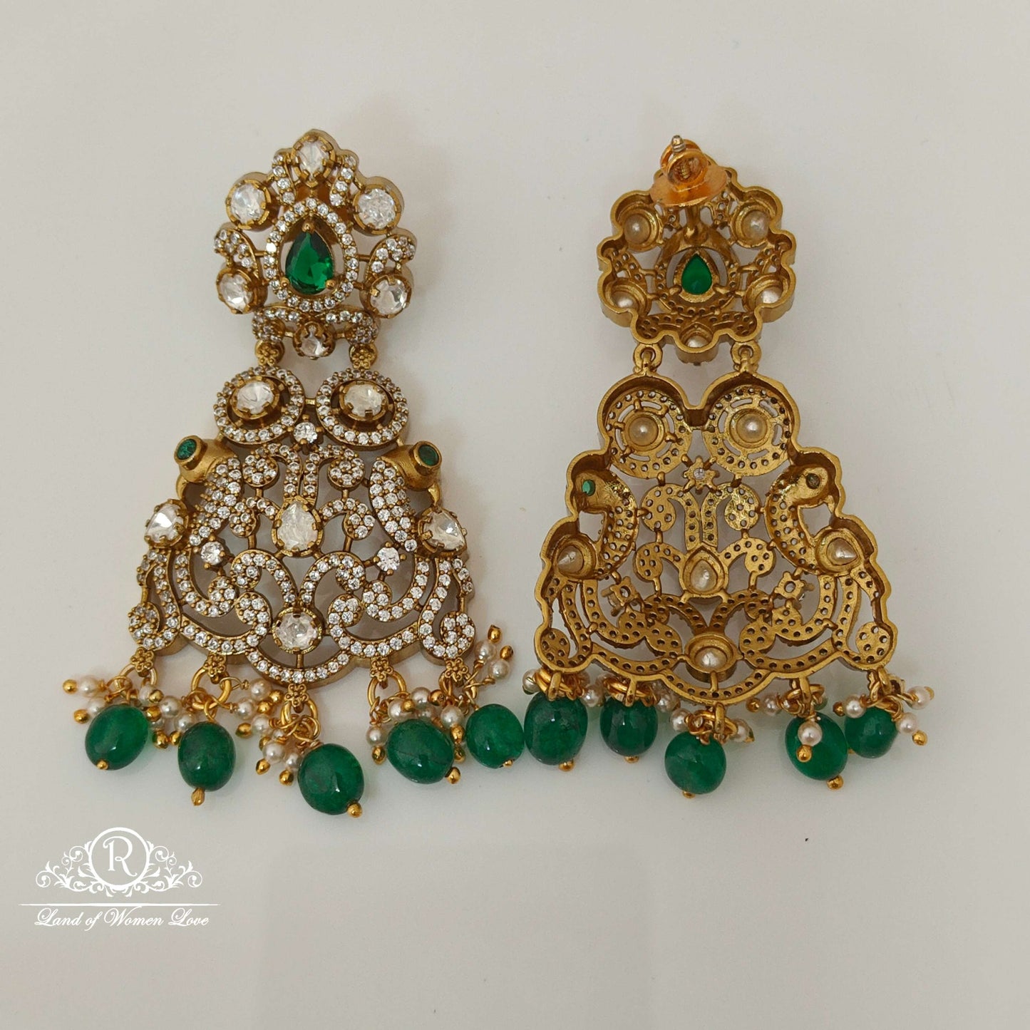 Silver Victorian Moissanite Peacock Design Earrings-RCZ34