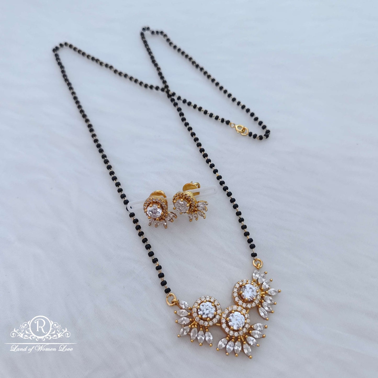 Silver CZ-stone locket with black chain-RCC162