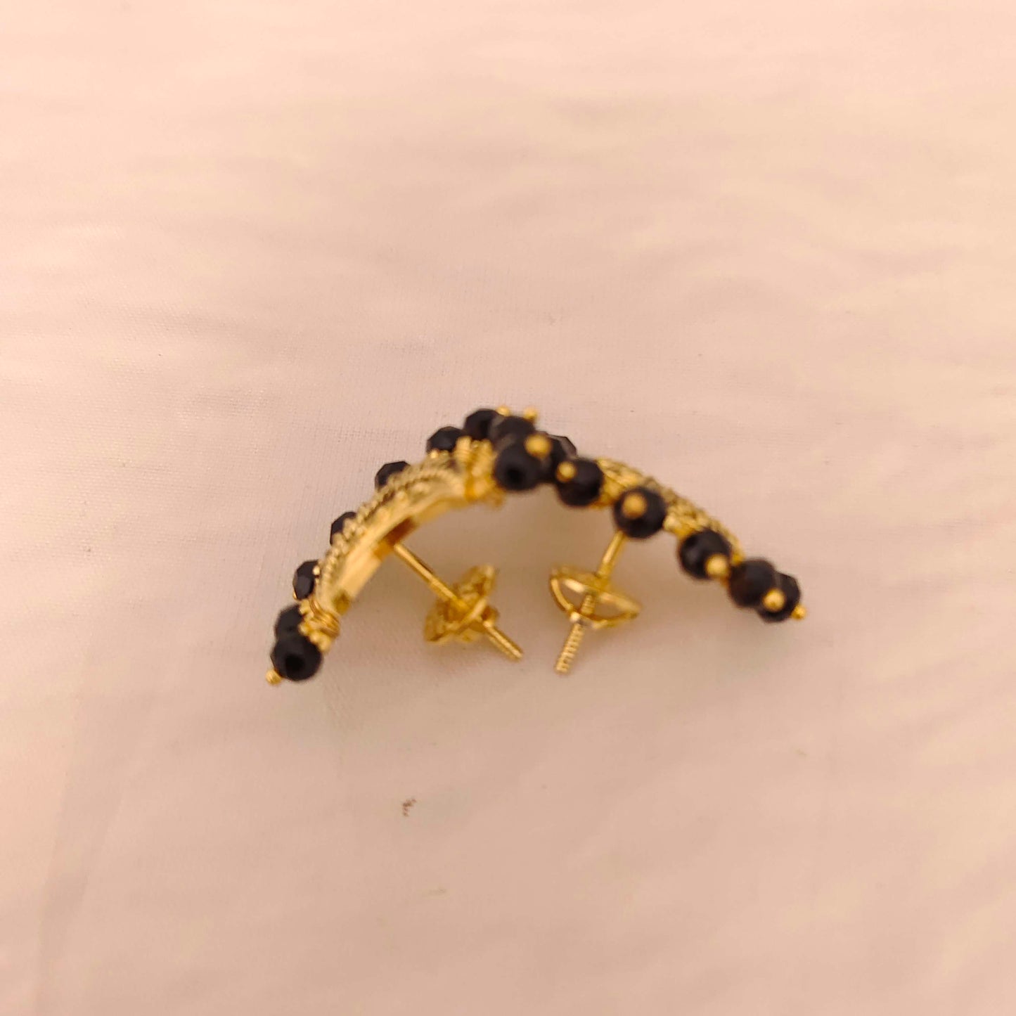 Silver black beads chain with locket - RCD434