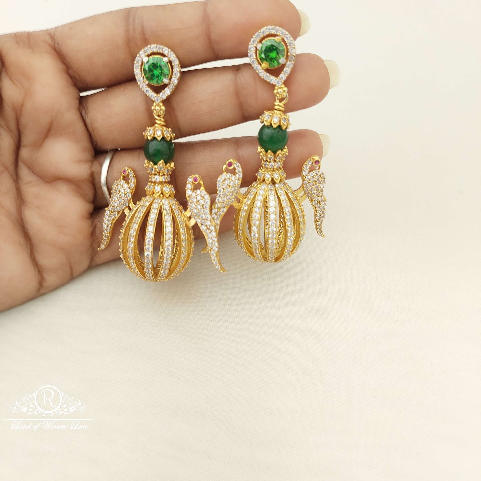 earrings silver peacock cz- earrings-d015 cz 92.5 silver ramala jewelry / ramala collections