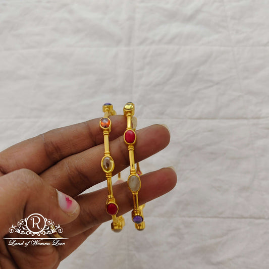 Silver base gold polish navaratna bangles -RCJR451