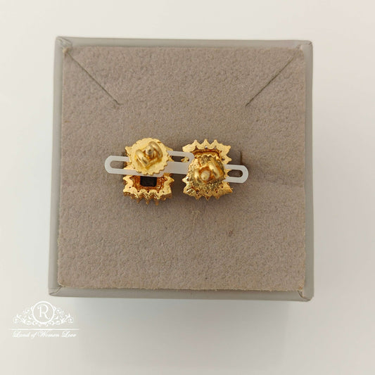 Silver CZ- Black Stone Stud Design Earrings-RCV290