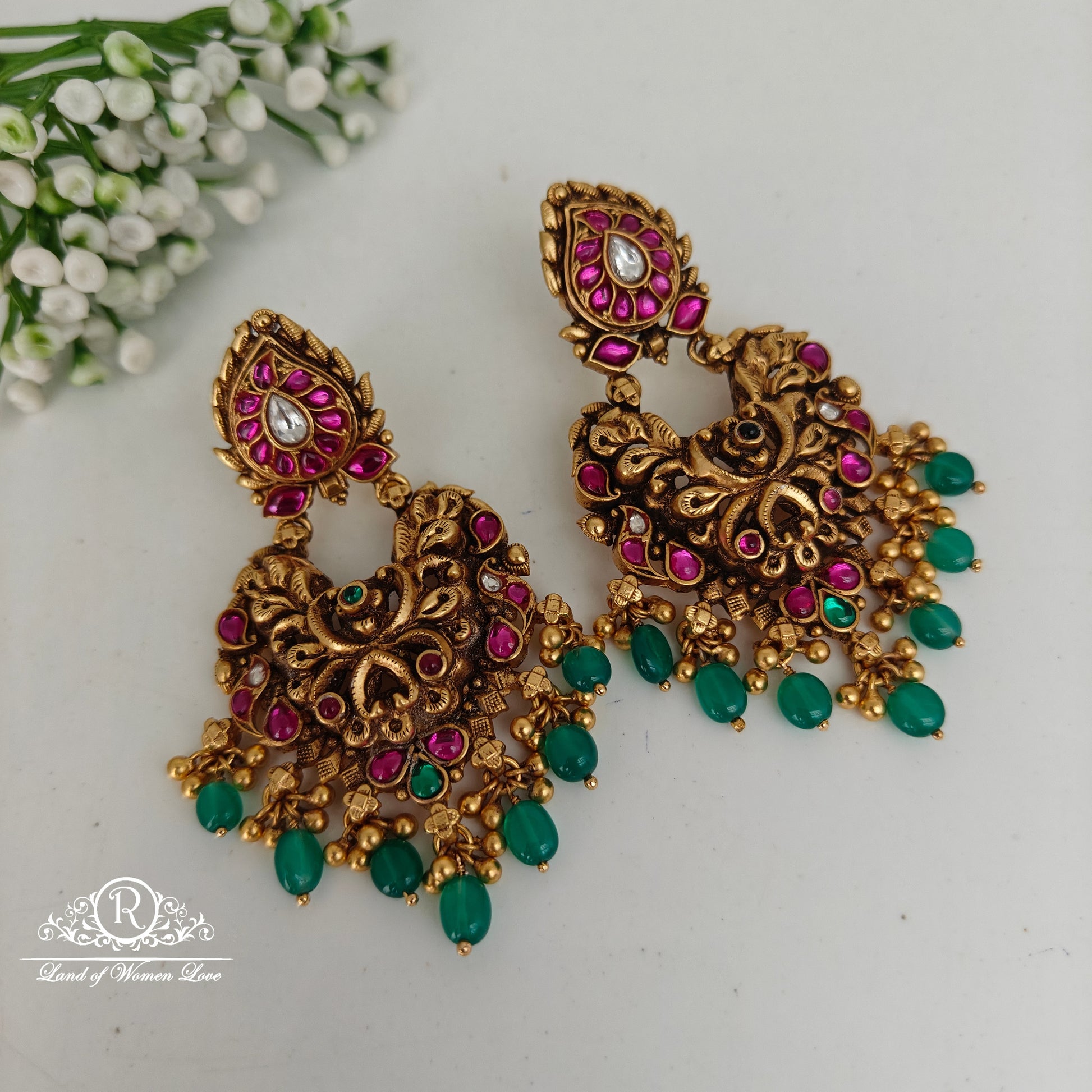 earrings 92.5 silver simple and cute earrings with kundan stones and hangings-rchk0147 kundan 92.5 silver ramala jewelry / ramala collections