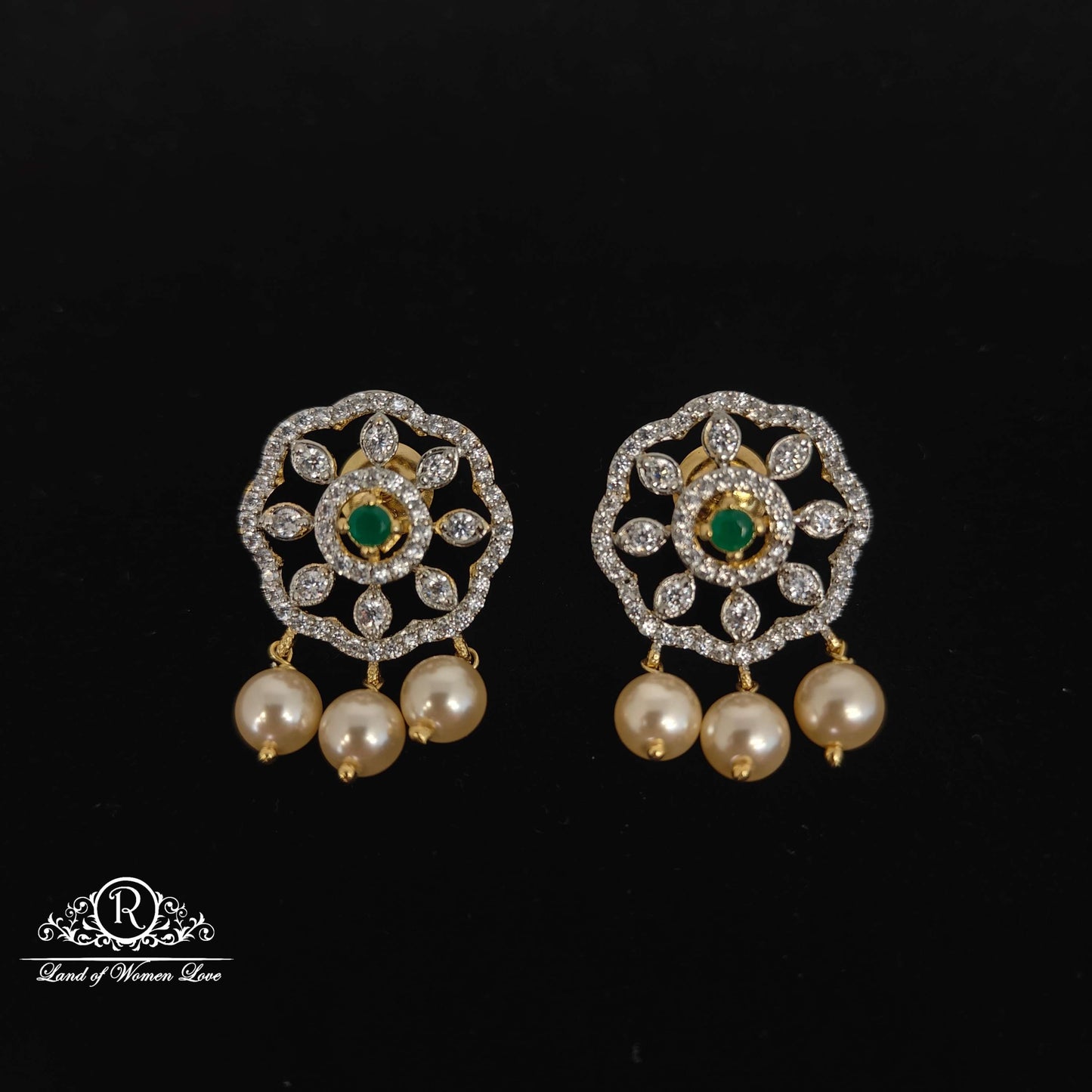 earrings flower design diamond finishing silver earrings-rc94-90m06 92.5 silver ramala jewelry / ramala collections