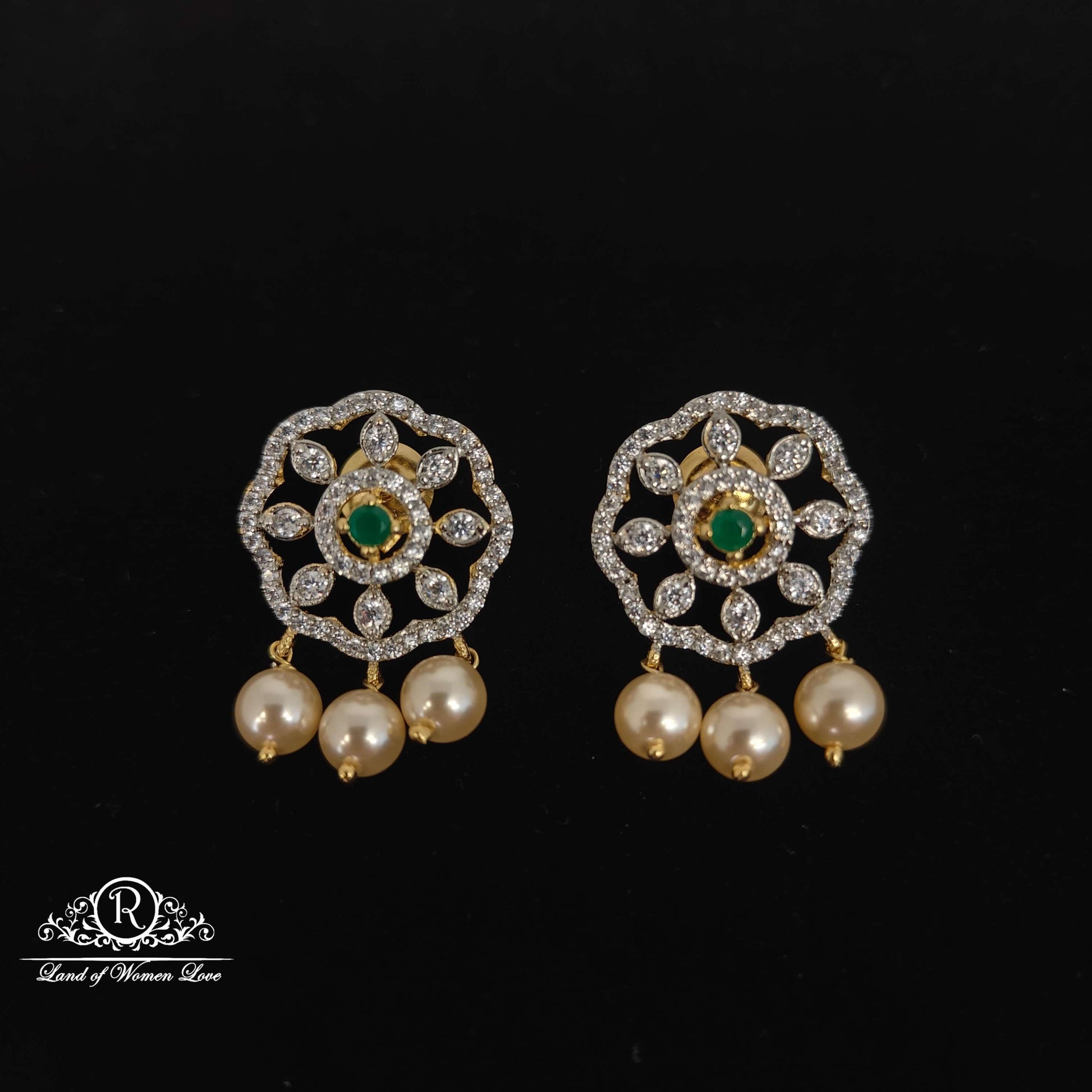 earrings flower design diamond finishing silver earrings-rc94-90m06 92.5 silver ramala jewelry / ramala collections
