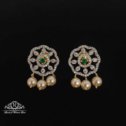 earrings flower design diamond finishing silver earrings-rc94-90m06 92.5 silver ramala jewelry / ramala collections