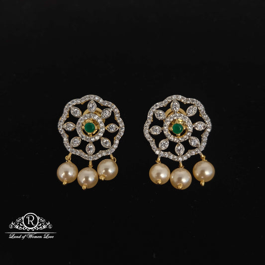 earrings flower design diamond finishing silver earrings-rc94-90m06 92.5 silver ramala jewelry / ramala collections