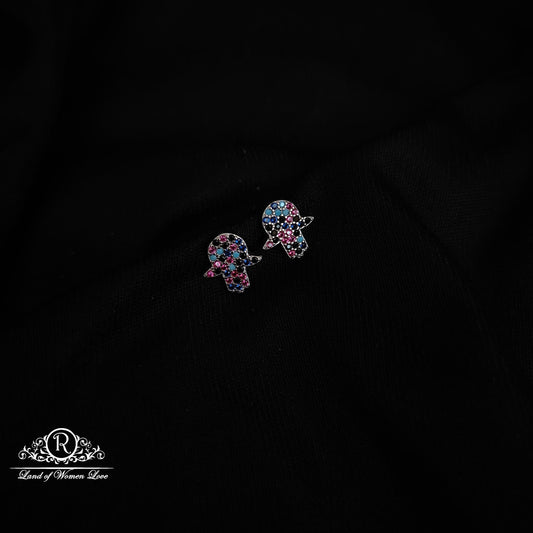 stud silver multi colour hamsa hand studs earrings -rchs38-15 92.5 silver ramala jewelry / ramala collections