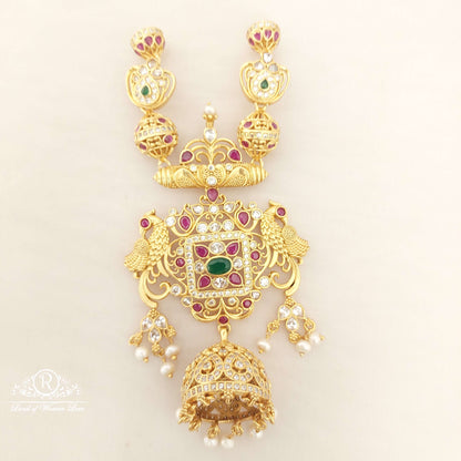 Silver With Peacock Design Hanging jhumka Type Locket-M148