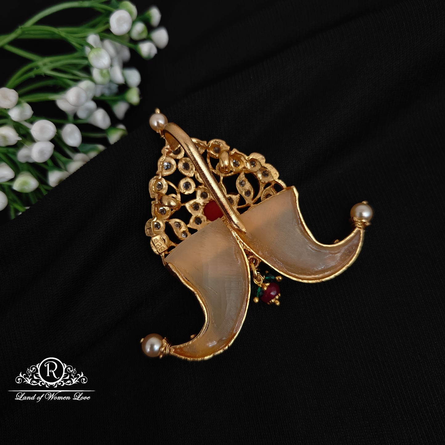 92.5 silver simple and Cute tiger nail pendant with coral and CZ- stones -RCJR885