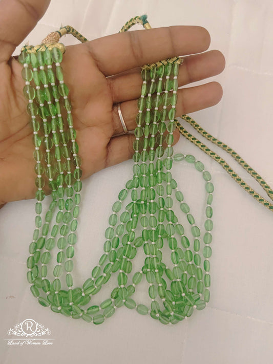 Green Tourmaline Smooth Nuggets Ovel Shapes 5 Line Beads-RCMB08