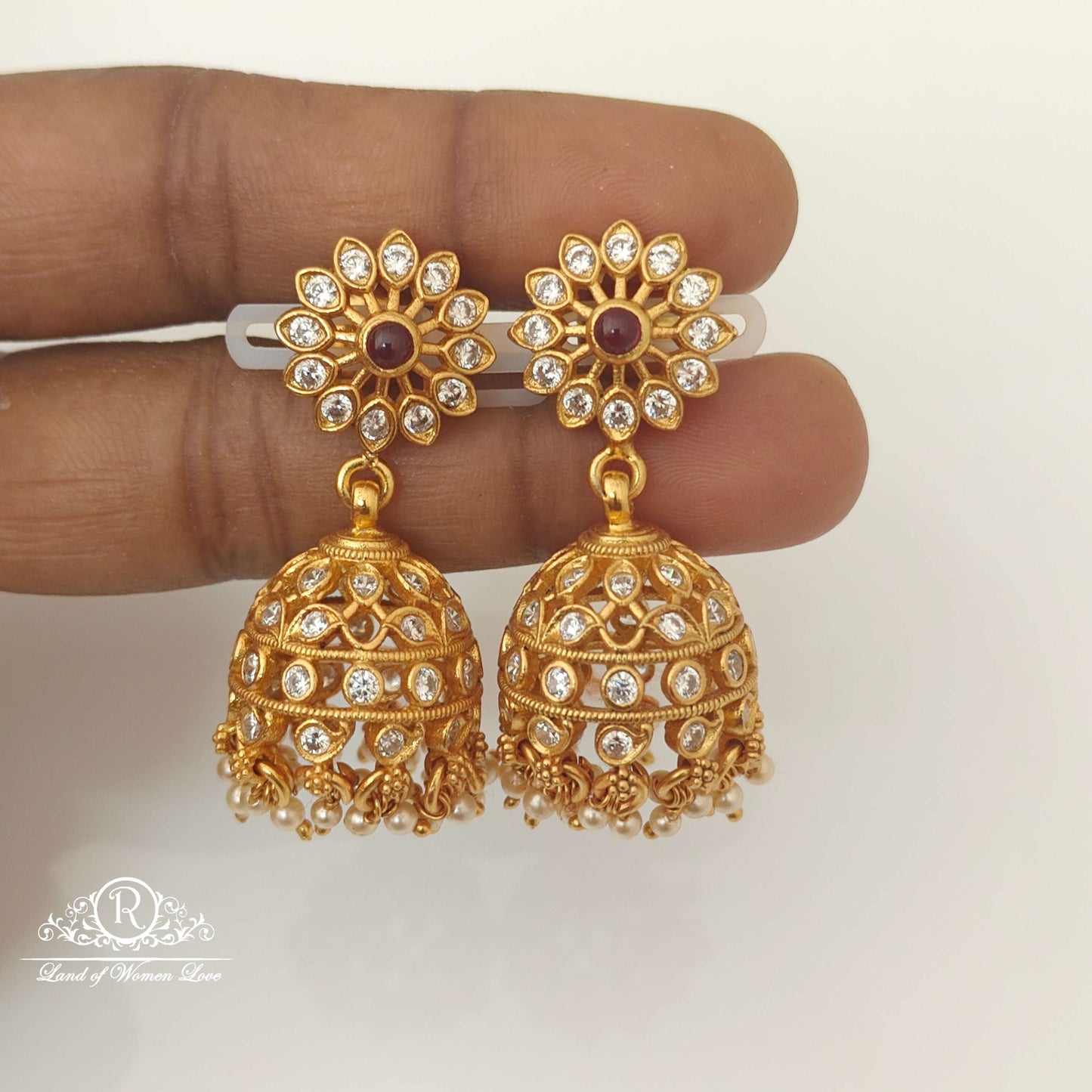 jhumka silver white stones design jhumkas-rccp123 92.5 silver ramala jewelry / ramala collections