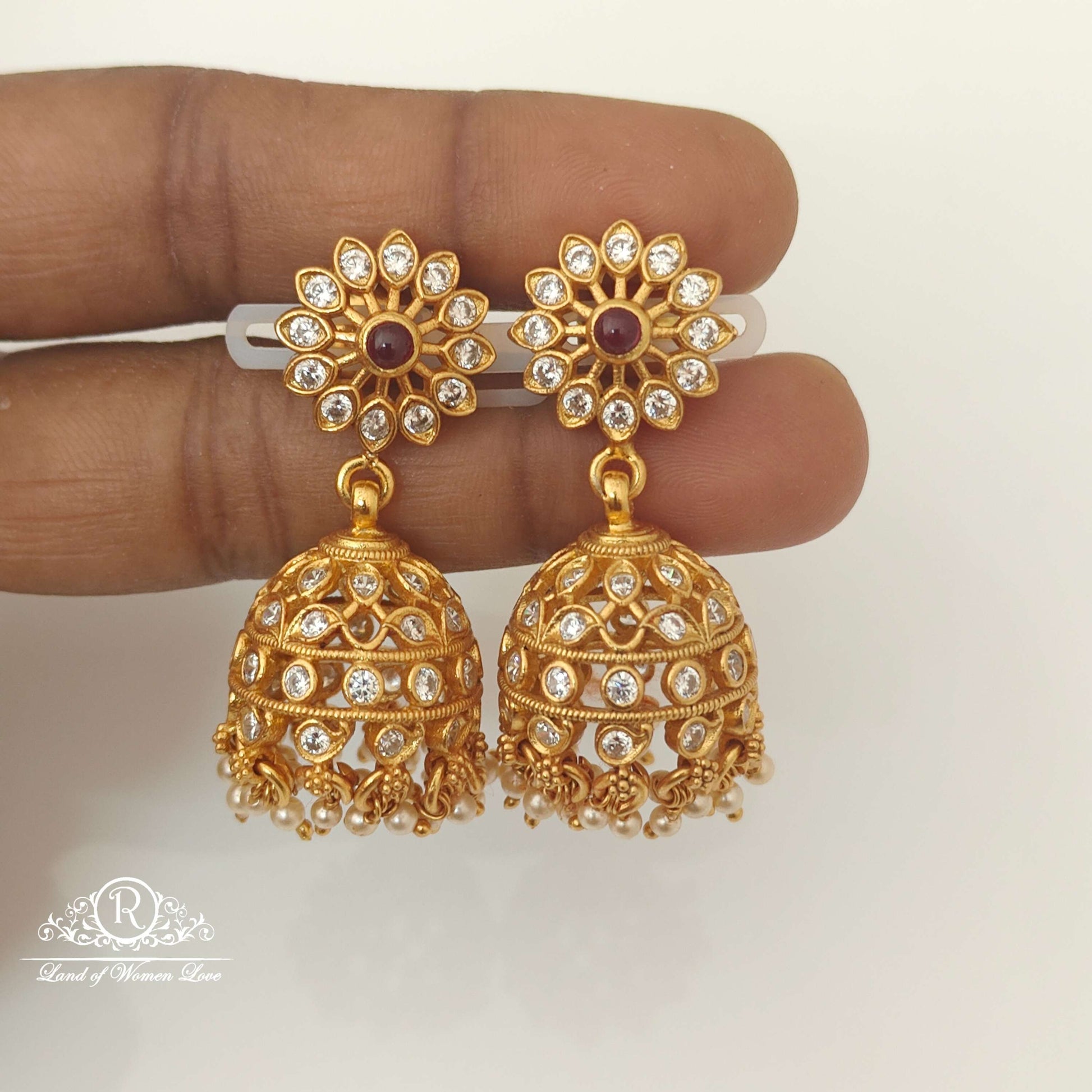 jhumka silver white stones design jhumkas-rccp123 92.5 silver ramala jewelry / ramala collections