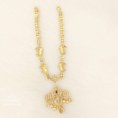 Silver With Elephant Design White&Kempu Stones Necklace-C126