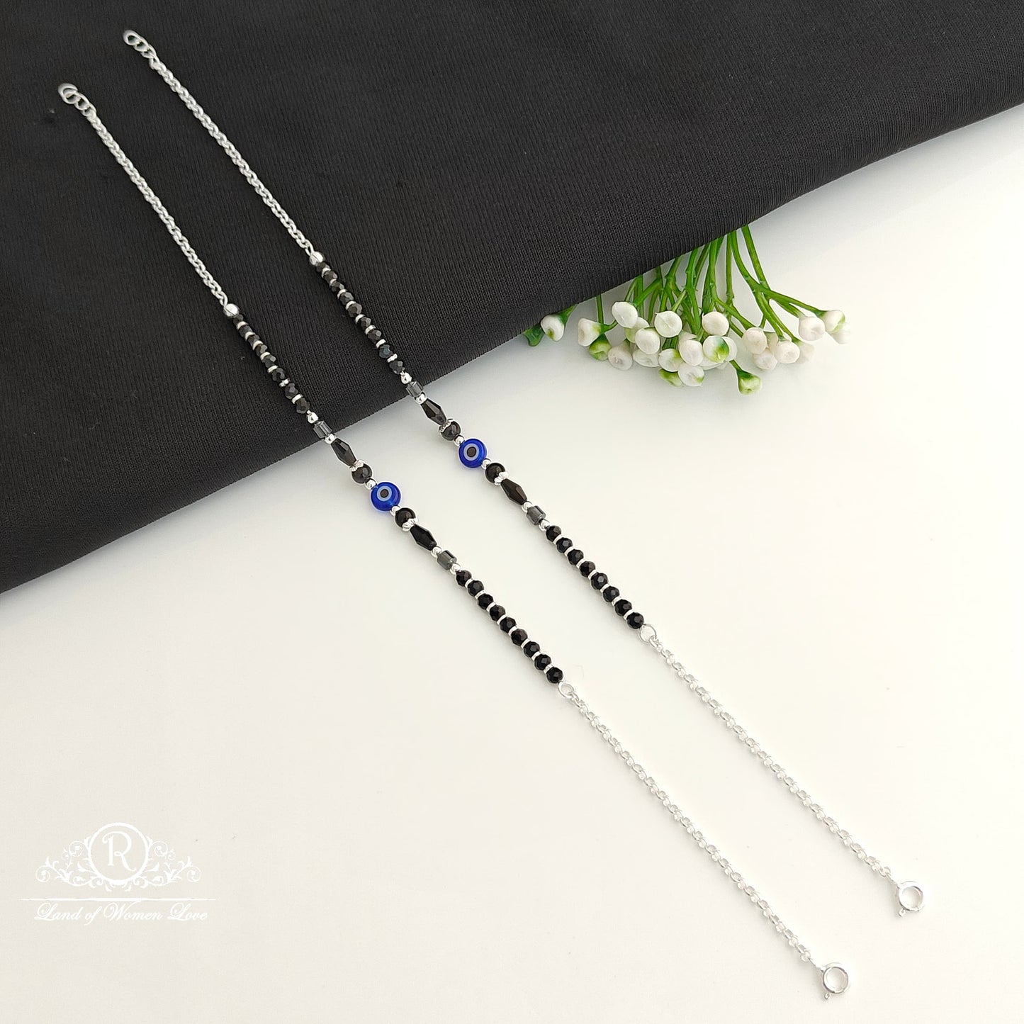 anklet silver black beads evil eye anklets -rcra99 92.5 silver ramala jewelry / ramala collections