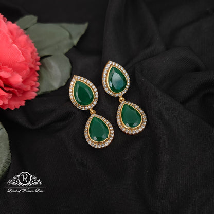 92.5 silver simple and Cute green stone necklace with earrings-RCL64