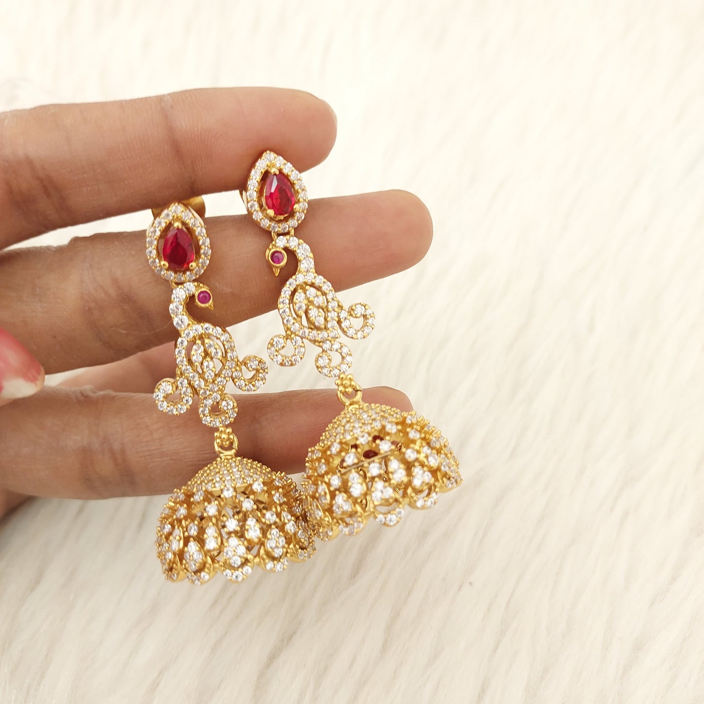 Silver CZ-stone long jhumka-C010