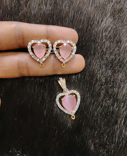 earrings silver cz- heart design earrings with matching locket-jr208jr209 cz 92.5 silver ramala jewelry / ramala collections