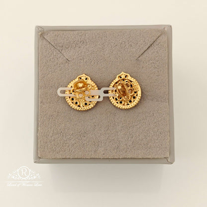 Silver Green Stones Design Stud Earrings-RCCP152