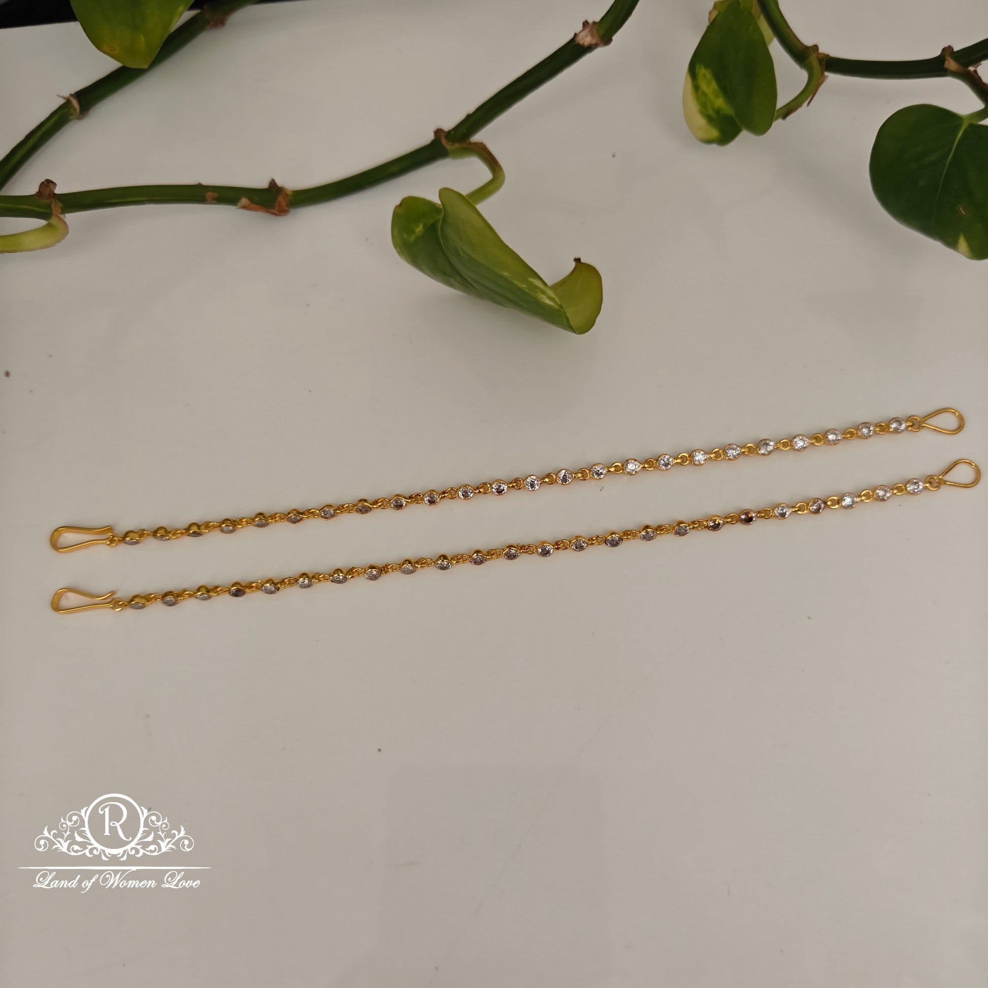 92.5 silver simple and cute earchains with white stones -rck293 92.5 silver ramala jewelry / ramala collections