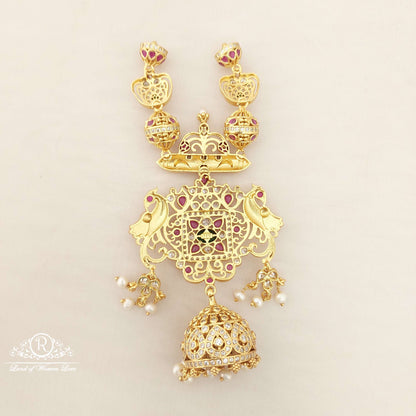 Silver With Peacock Design Hanging jhumka Type Locket-M148