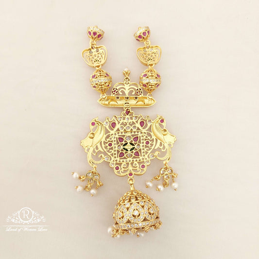 Silver With Peacock Design Hanging jhumka Type Locket-M148