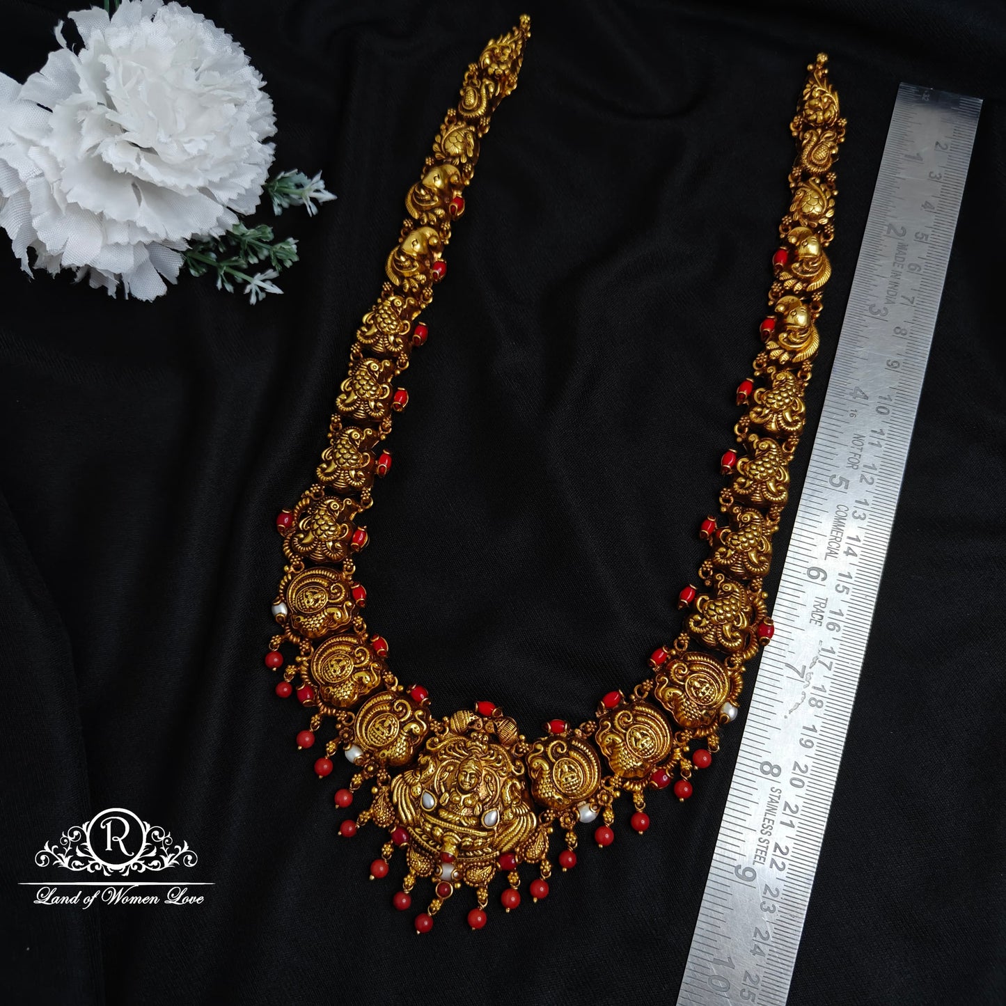 Silver lakshmi devi with peacock design necklace-RCCP248