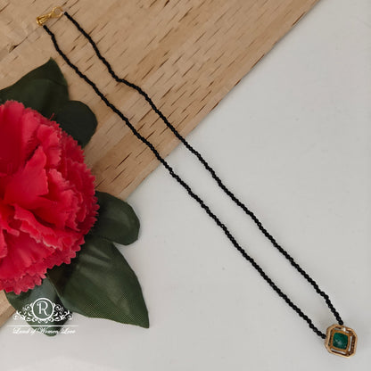 92.5 silver simple and Cute black beads with green stones locket -RCH959