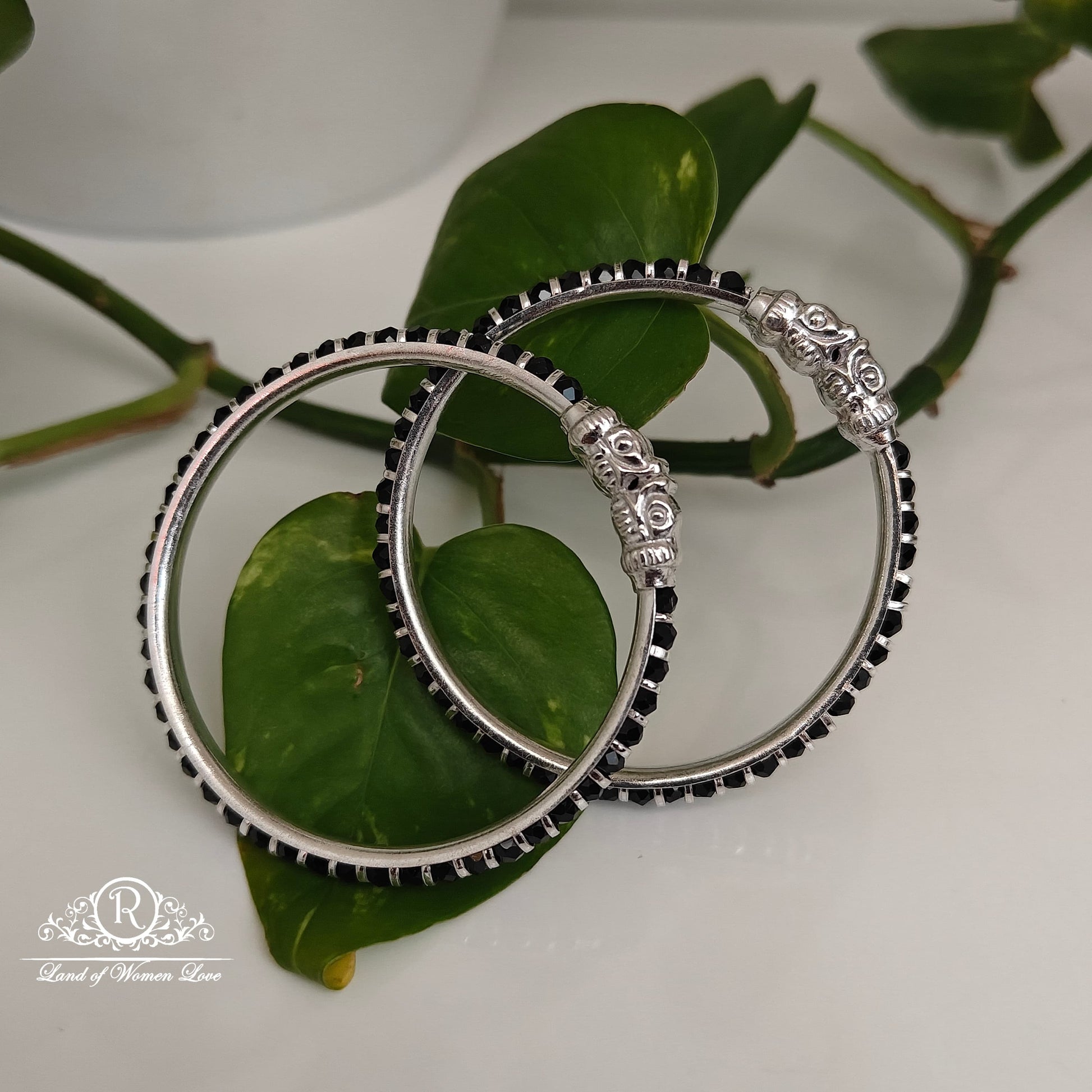 bangle silver black beads bangle-rc94-00rc1-1 92.5 silver ramala jewelry / ramala collections