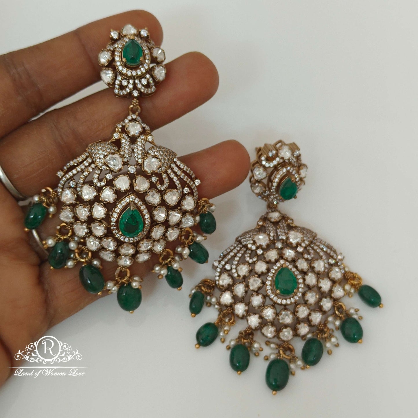 Silver Victorian Moissanite Peacock Design Earring-RCZ33