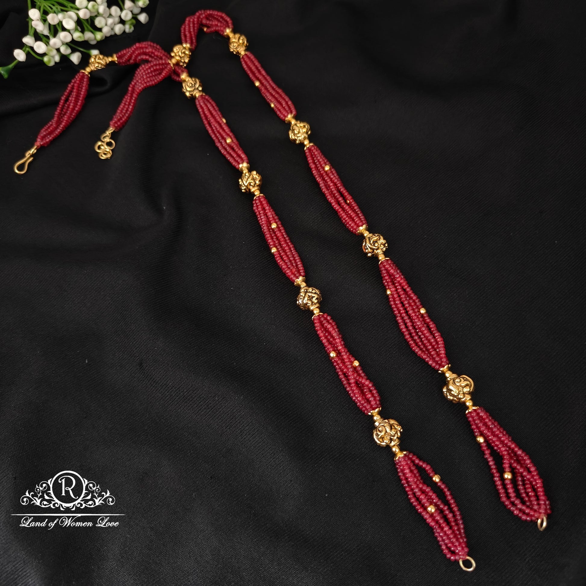 92.5 silver beautiful beads mala with nakshi balls and ruby beads -rchk0177 ruby 92.5 silver ramala jewelry / ramala collections