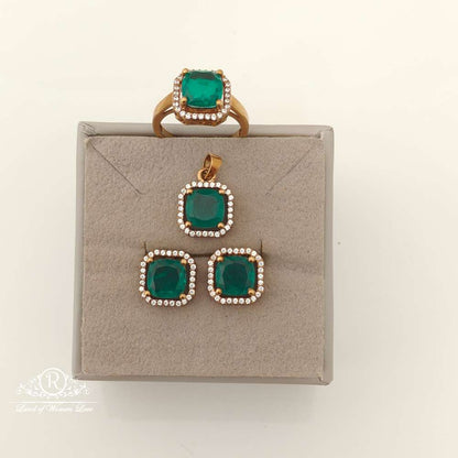 Silver Green Stone Design Stud Earrings-RCMJ174