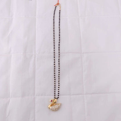 Silver CZ-gold polish black beads chain -RCD133