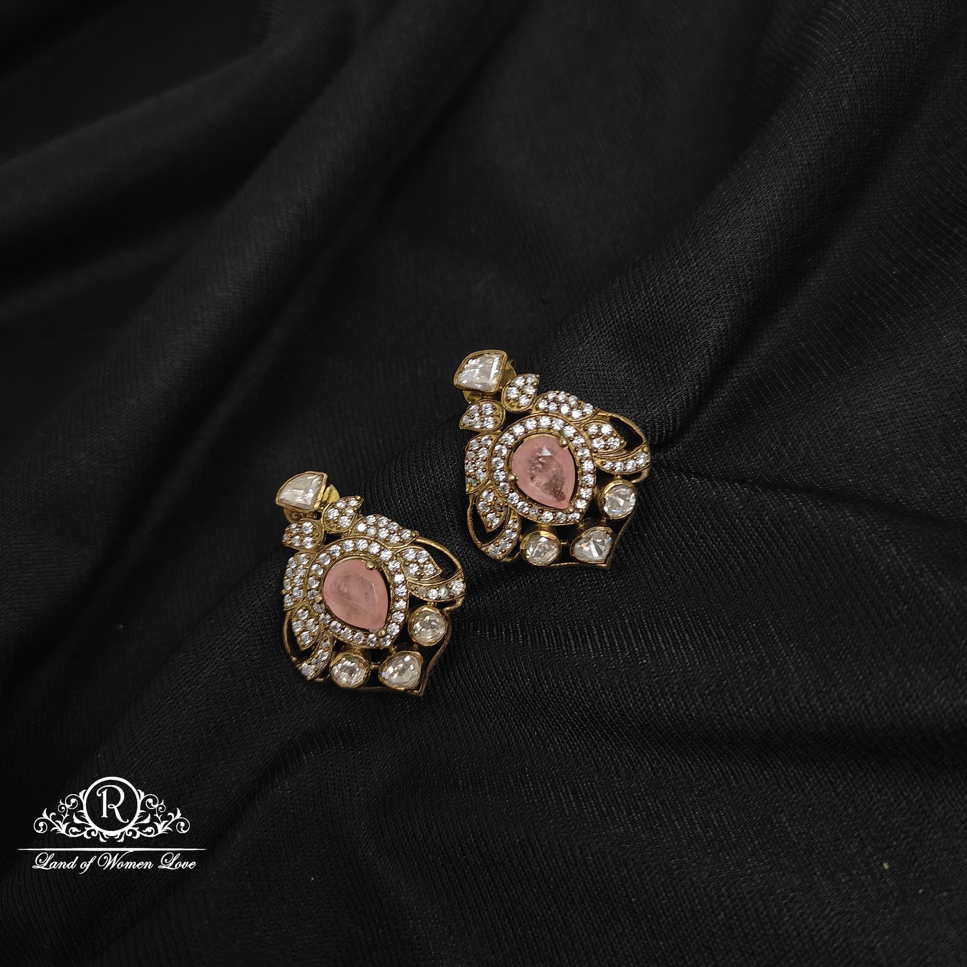 earrings 92.5 silver victorian pink earrings-rcp108 cz 92.5 silver ramala jewelry / ramala collections